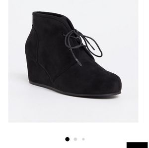 Black Faux Suede Wedge Bootie